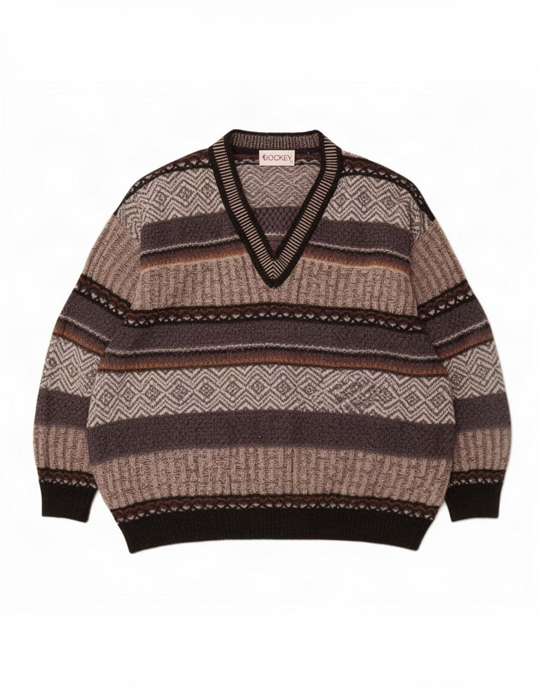Jockey Herren-Pullover mit V-Ausschnitt, groß, grau gestreift, Wolle
