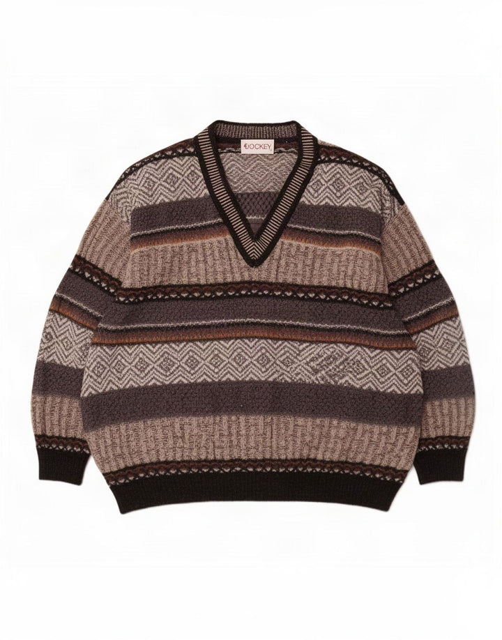 Jockey Herren-Pullover mit V-Ausschnitt, groß, grau gestreift, Wolle