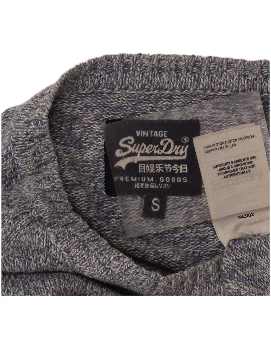 Superdry Herren-Pullover mit Rundhalsausschnitt, Größe S, blau gefleckte Baumwolle