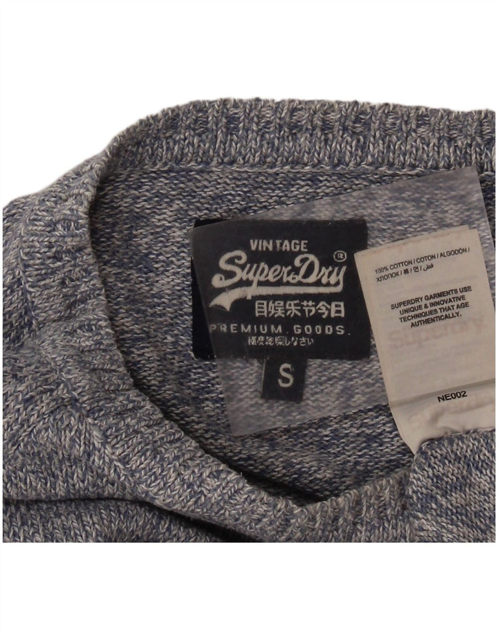Superdry Herren-Pullover mit Rundhalsausschnitt, Größe S, blau gefleckte Baumwolle