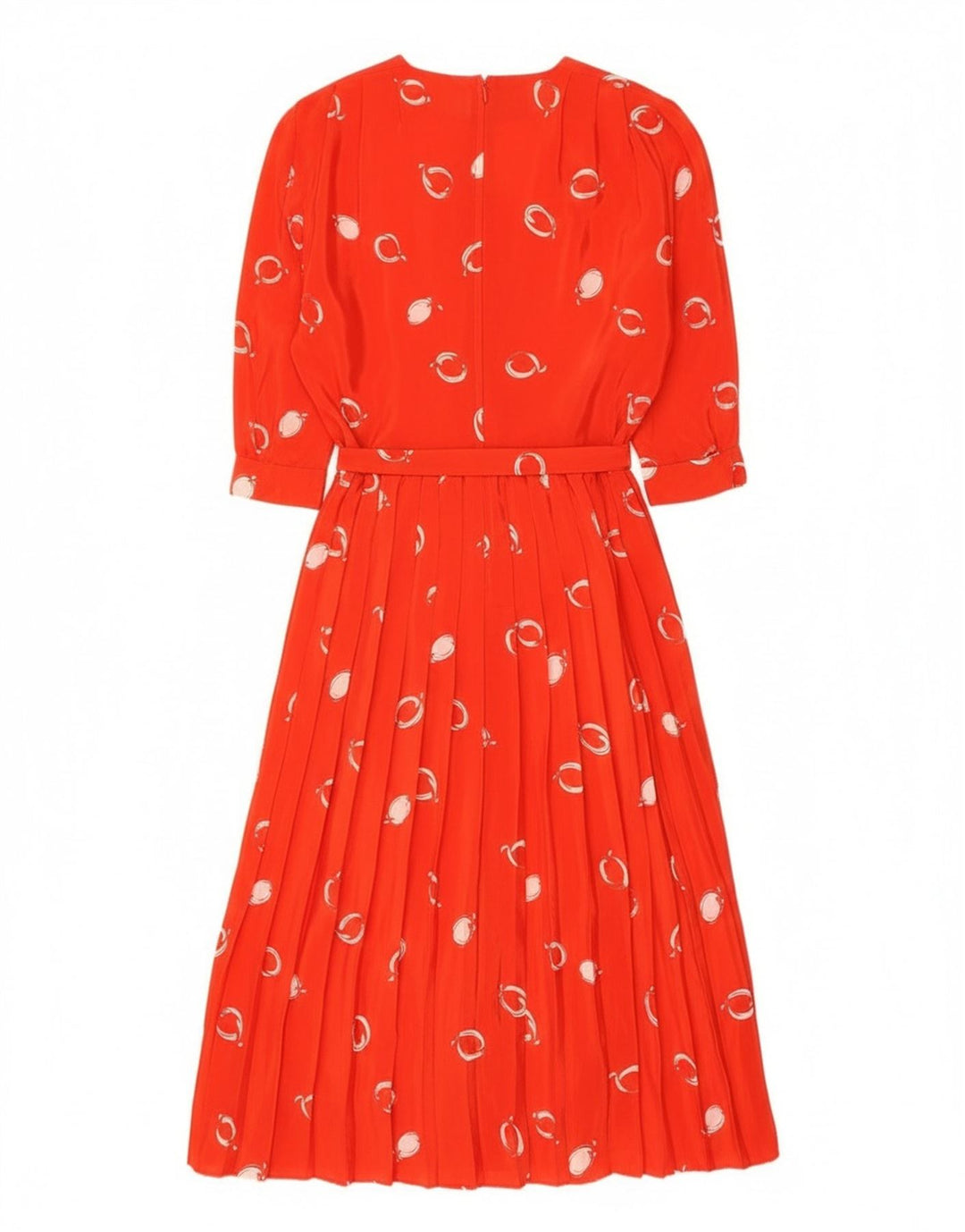 Vintage Damen Maxikleid mit abstraktem Muster und 3/4-Ärmeln, EU 42, großes Rot