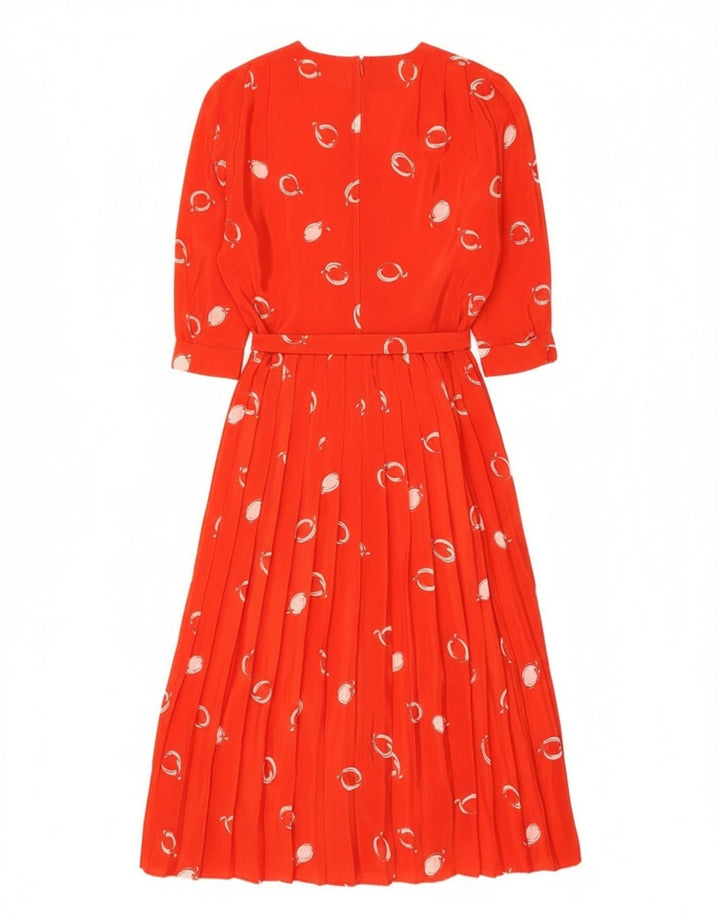 Vintage Damen Maxikleid mit abstraktem Muster und 3/4-Ärmeln, EU 42, großes Rot