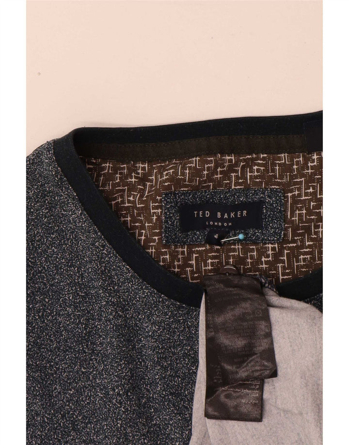 Ted Baker Herren-T-Shirt-Oberteil, Größe 4, groß, marineblau gesprenkelte Baumwolle