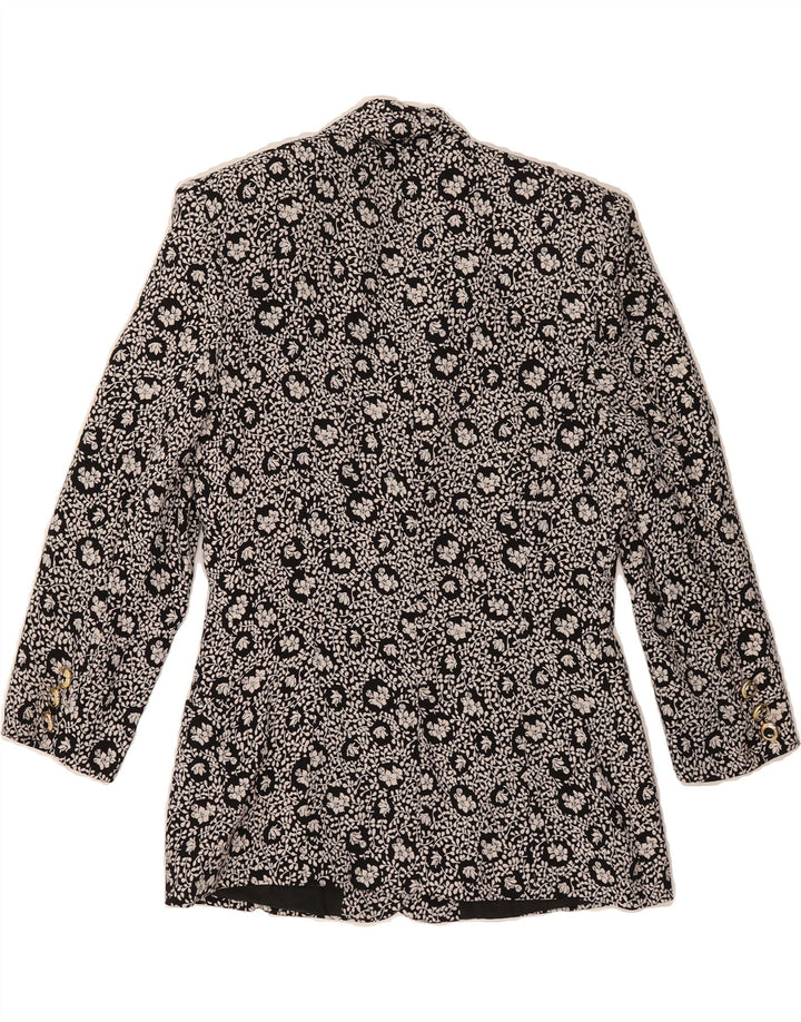 VINTAGE Womens 3/4 Sleeve 3 Button Blazer Jacket IT 42 Medium Black Floral Vintage Vintage and Second-Hand Vintage from Messina Hembry 