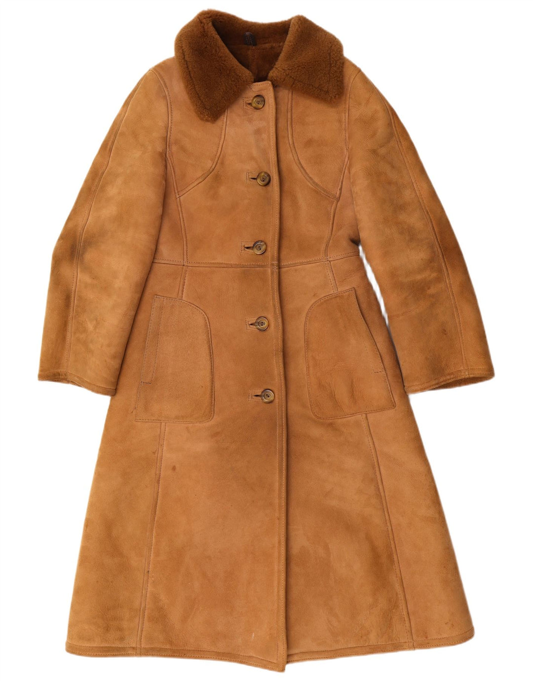 Julian Vard Damen Lammfellmantel UK 12 Mittelbraunes Leder