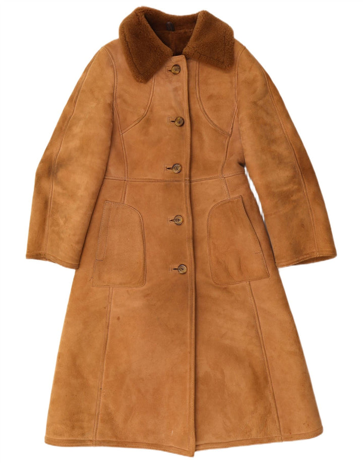 Julian Vard Damen Lammfellmantel UK 12 Mittelbraunes Leder