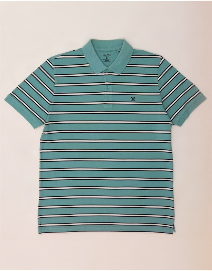James Pringle Herren-Poloshirt aus mittelblauer, gestreifter Baumwolle