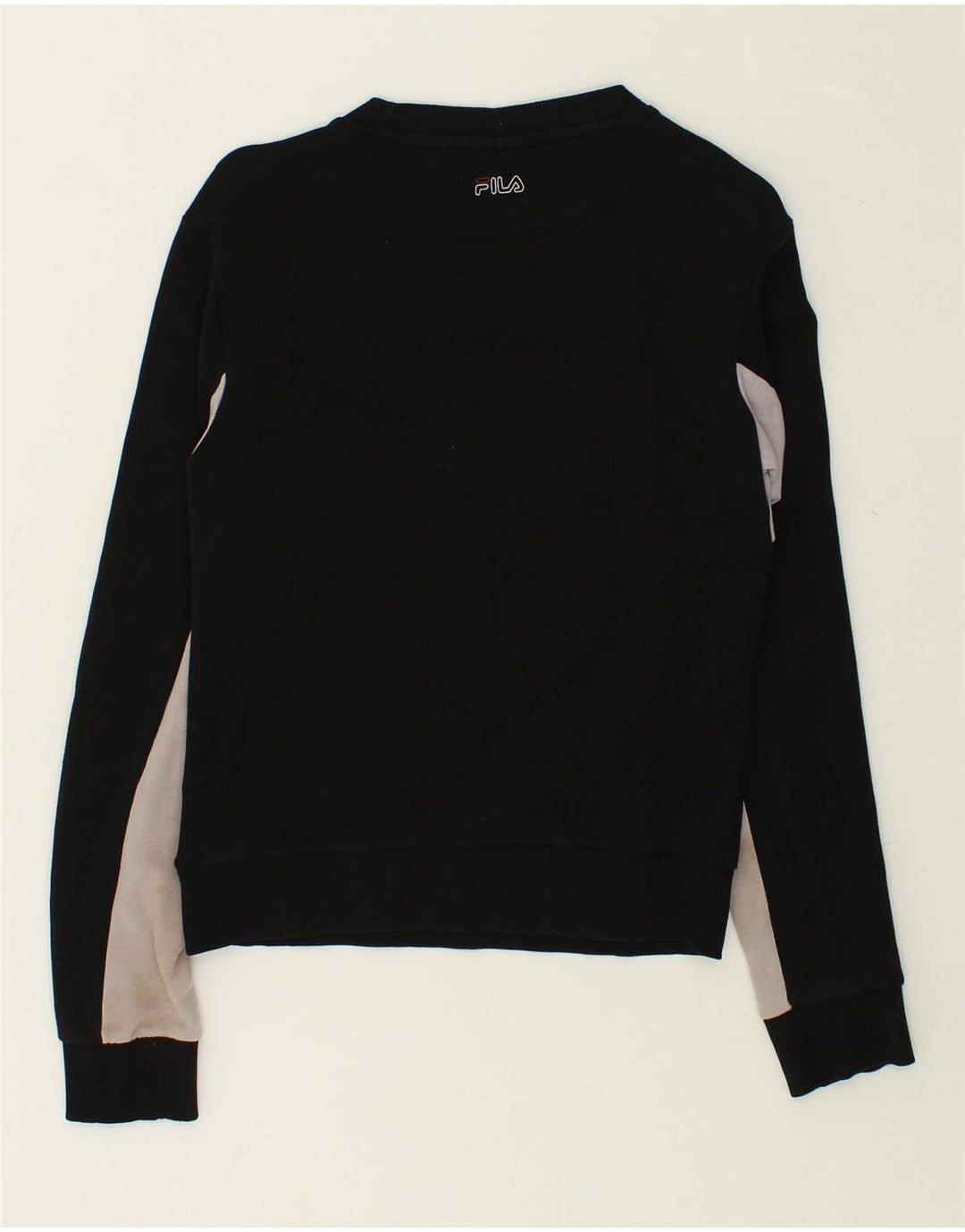 FILA Womens Graphic Sweatshirt Jumper UK 6 XS Black Colourblock Cotton | Vintage Fila | Thrift | Second-Hand Fila | Used Clothing | Messina Hembry 
