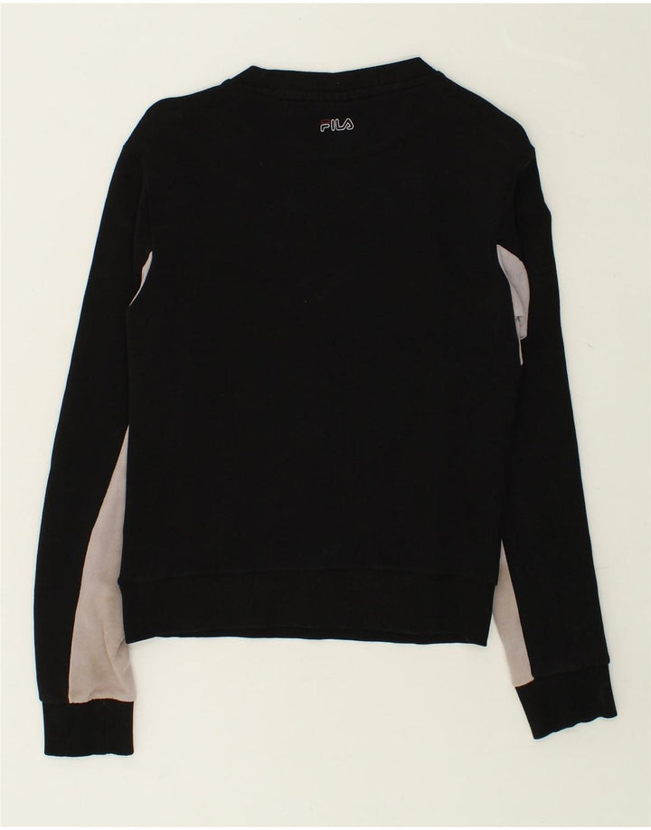 FILA Womens Graphic Sweatshirt Jumper UK 6 XS Black Colourblock Cotton | Vintage Fila | Thrift | Second-Hand Fila | Used Clothing | Messina Hembry 