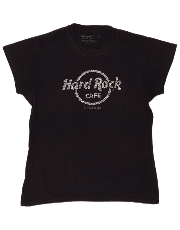 Hard Rock Cafe Damen London Graphic T-Shirt Top UK 16 Large Schwarz Baumwolle