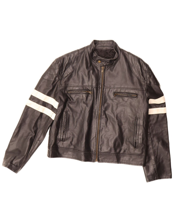 Vintage Damen Lederjacke UK 20 2XL Schwarzes Colourblock-Leder