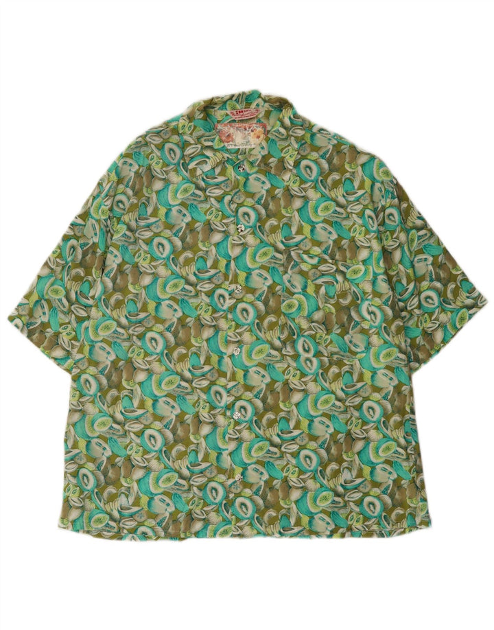 Vintage Herren-Kurzarmhemd mit abstraktem Muster, mittelgrün, Rayon