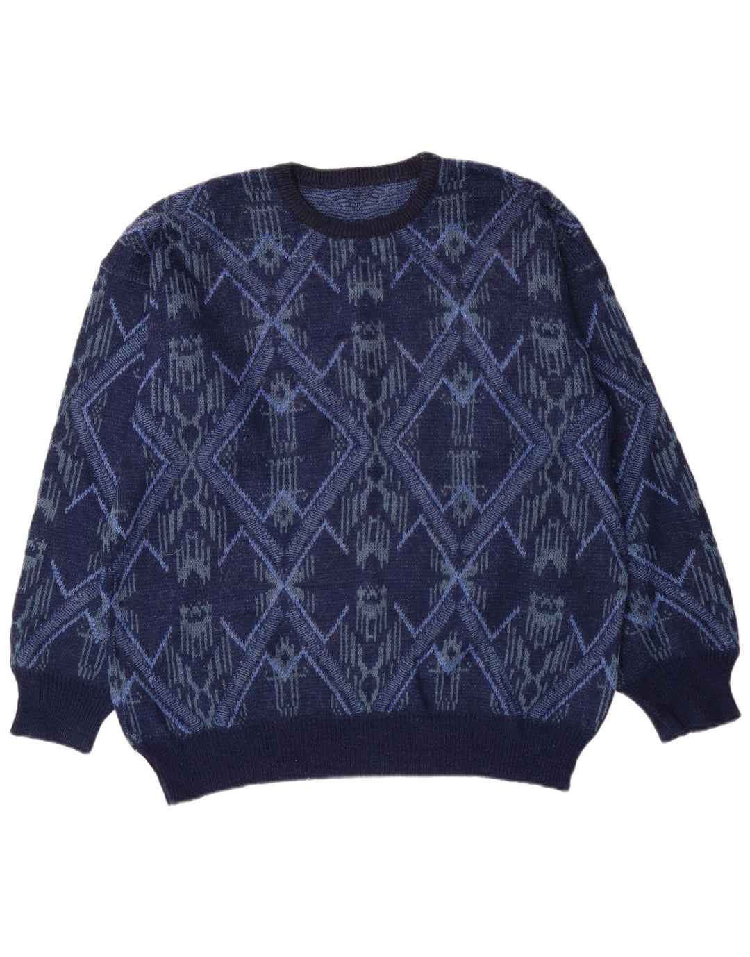 Vintage Herren Pullover mit Rundhalsausschnitt, groß, Marineblau, Fair Isle