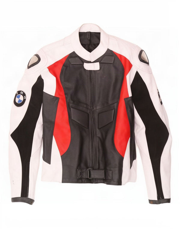 BMW Herren-Leder-Racer-Jacke, UK 42, XL, mehrfarbig, Farbblock