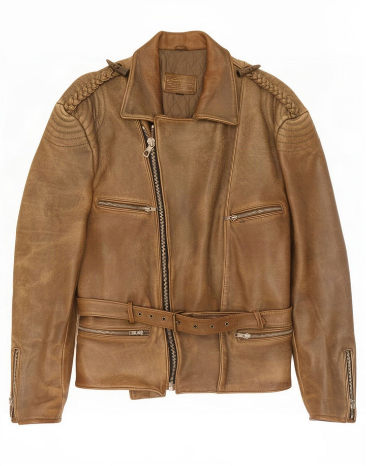 Vintage Herren Leder Bikerjacke UK 38 Mittelbraun