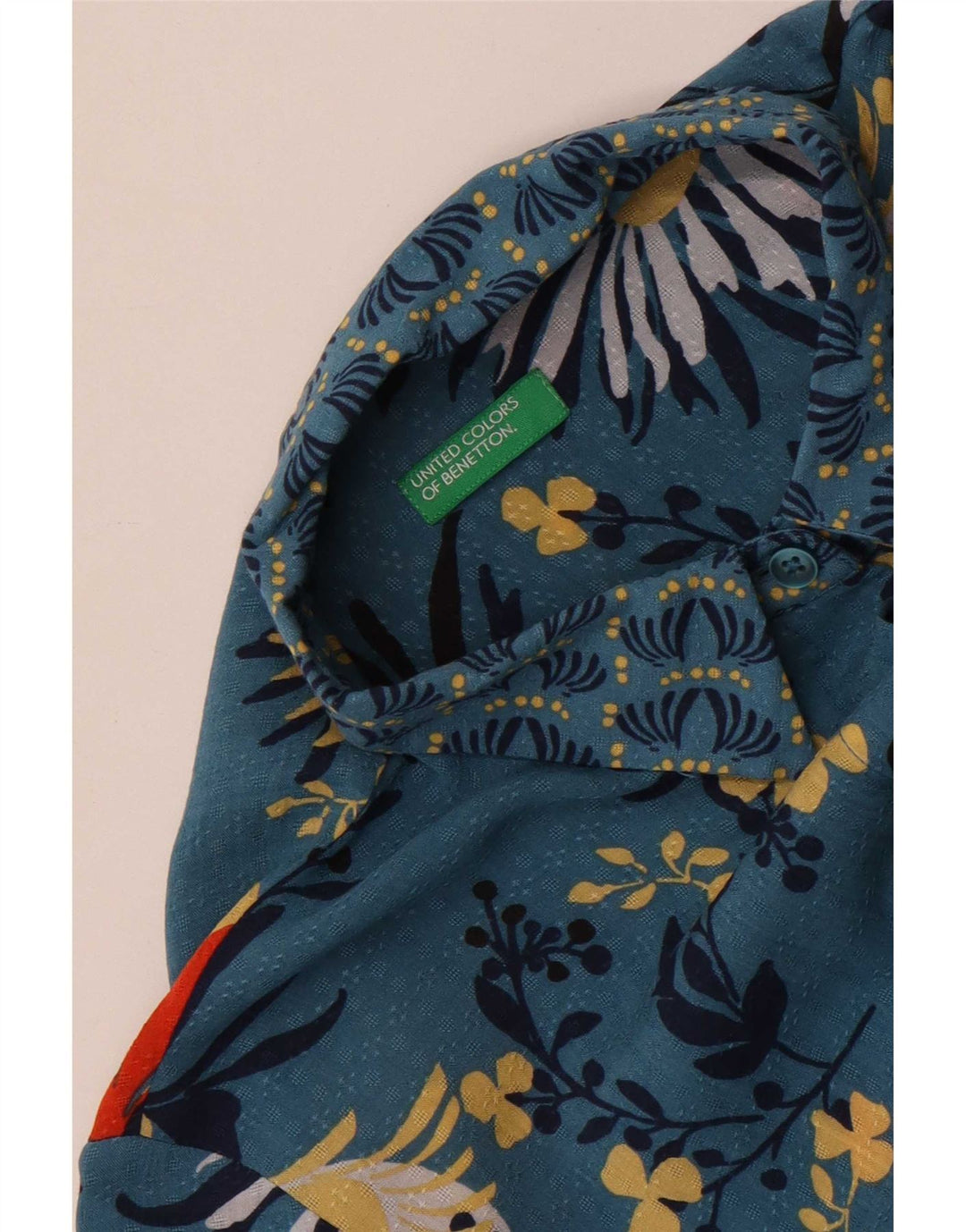 Benetton Damenhemd UK 12 Mittelblau geblümt