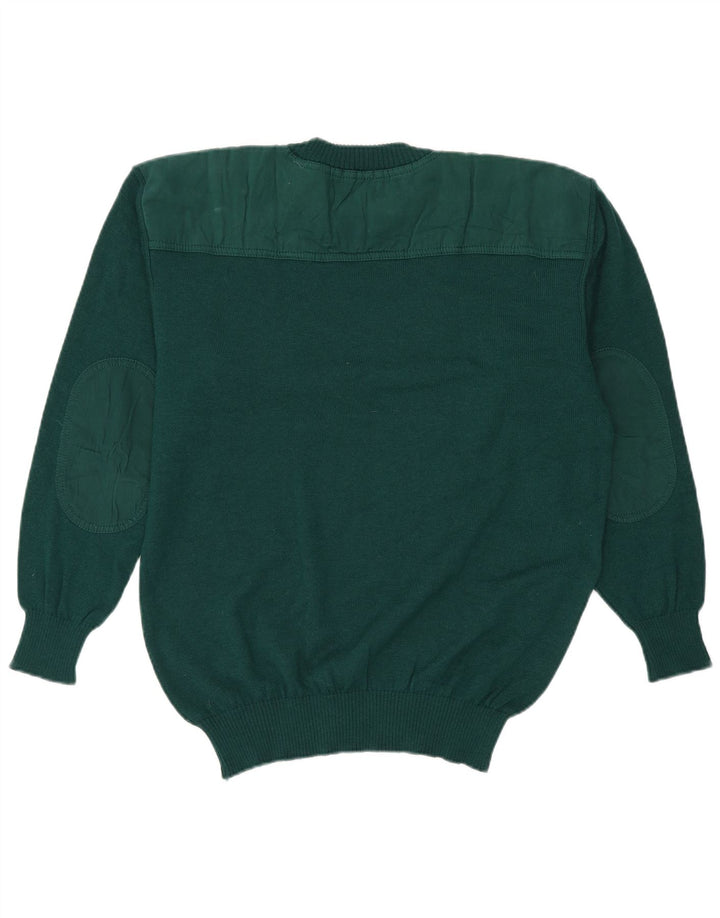 Vintage Herren Pullover mit Rundhalsausschnitt, groß, grüne Schurwolle