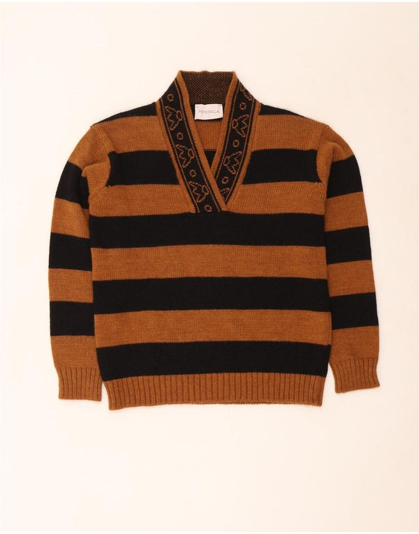 Pietronilla Damen-Pullover mit V-Ausschnitt, Gr. 10, klein, braun gestreift