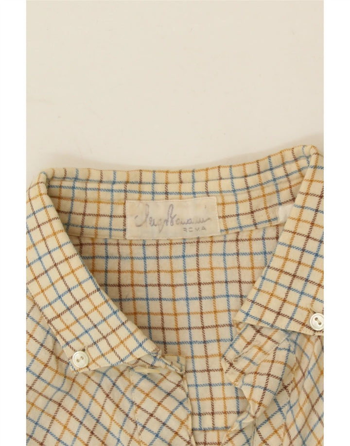 VINTAGE Mens Shirt Medium Off White Check Vintage Vintage and Second-Hand Vintage from Messina Hembry 