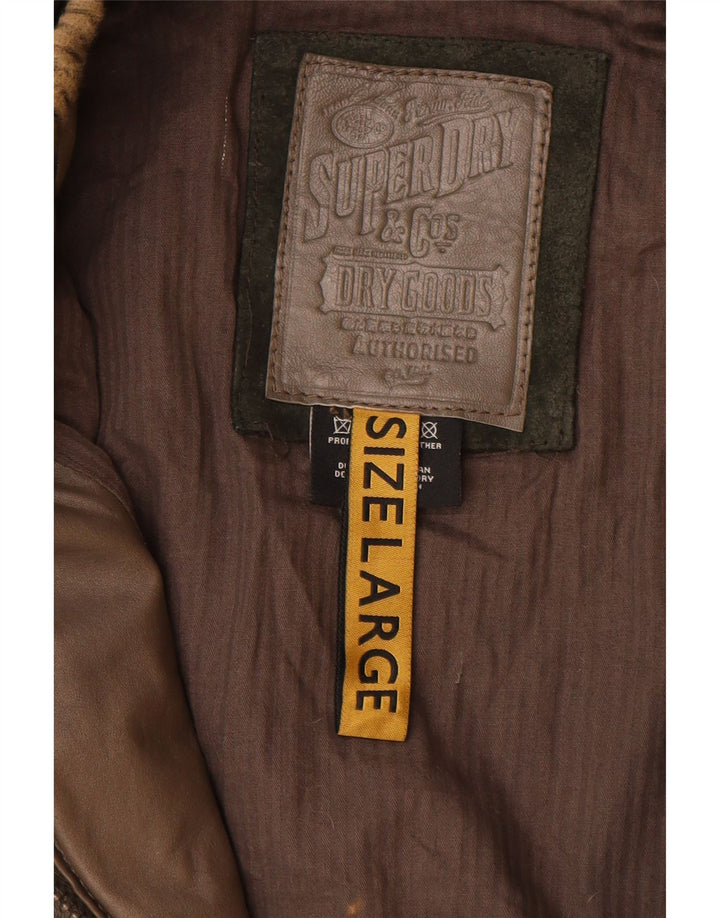 Superdry Damen Militärlederjacke UK 16 Großes braunes Leder