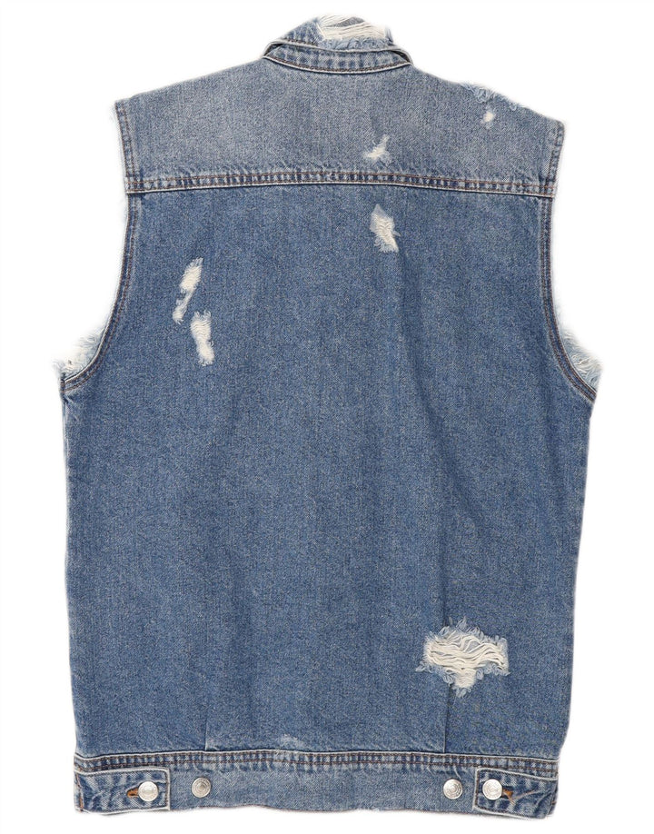 Zara Herren Distressed Denim Gilet UK 36 Small Blaue Baumwolle