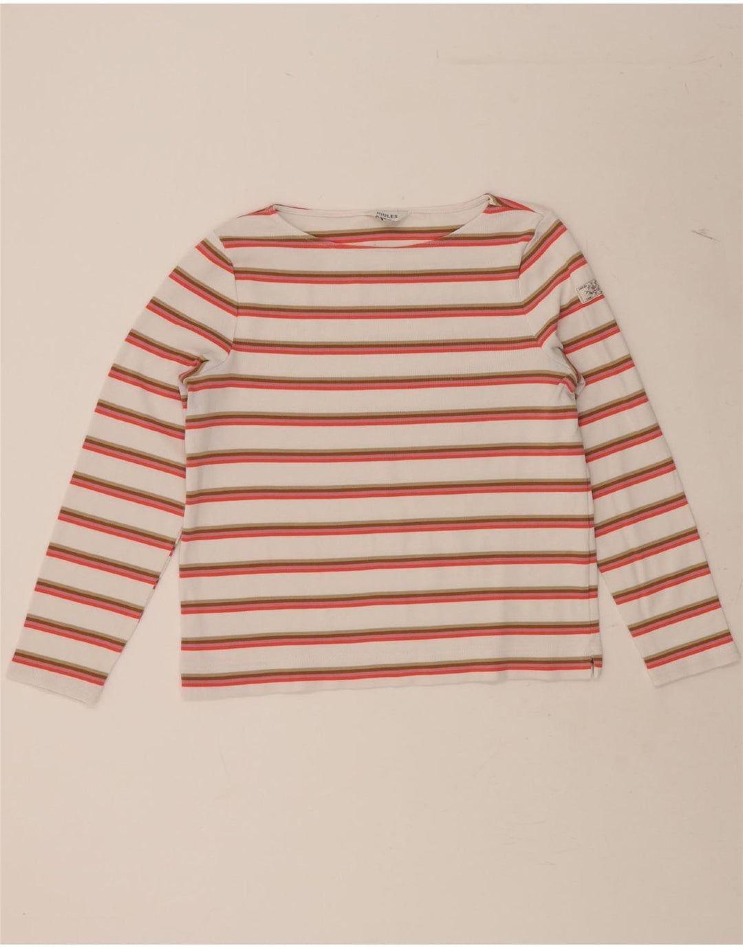 JOULES Womens Top Long Sleeve UK 10 Small White Striped Cotton Vintage Joules and Second-Hand Joules from Messina Hembry 
