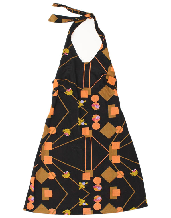 Vintage Damen Neckholder Kleid IT 48 XL Schwarz Geometrisch