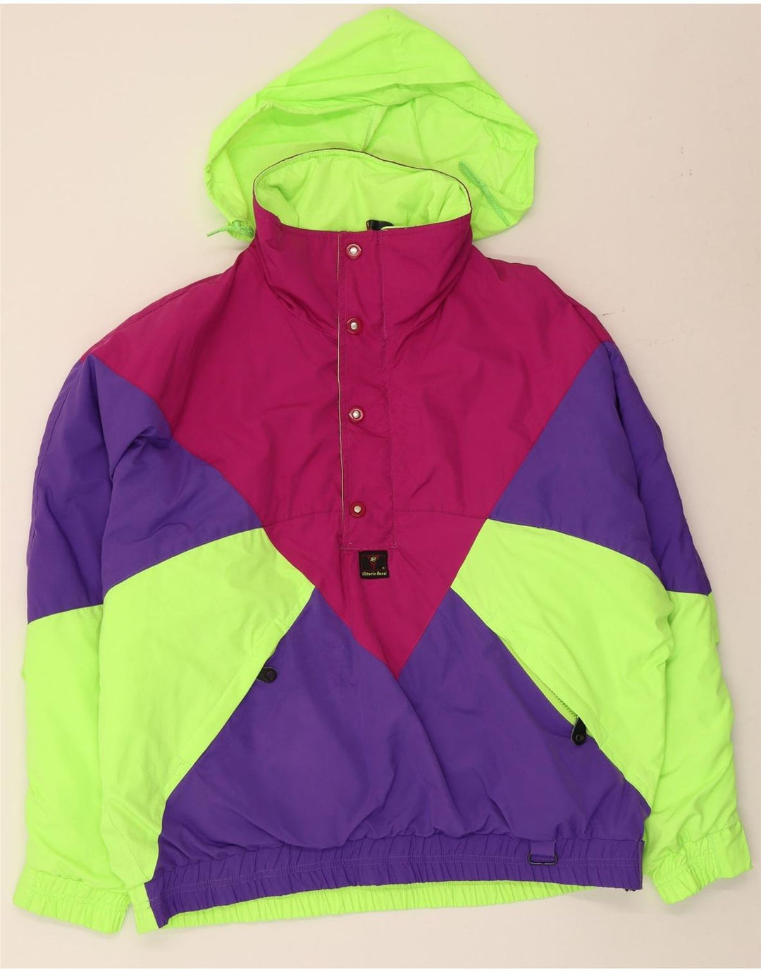 Vintage Herren-Anorakjacke mit Kapuze, Größe 50, groß, mehrfarbig, Farbblock