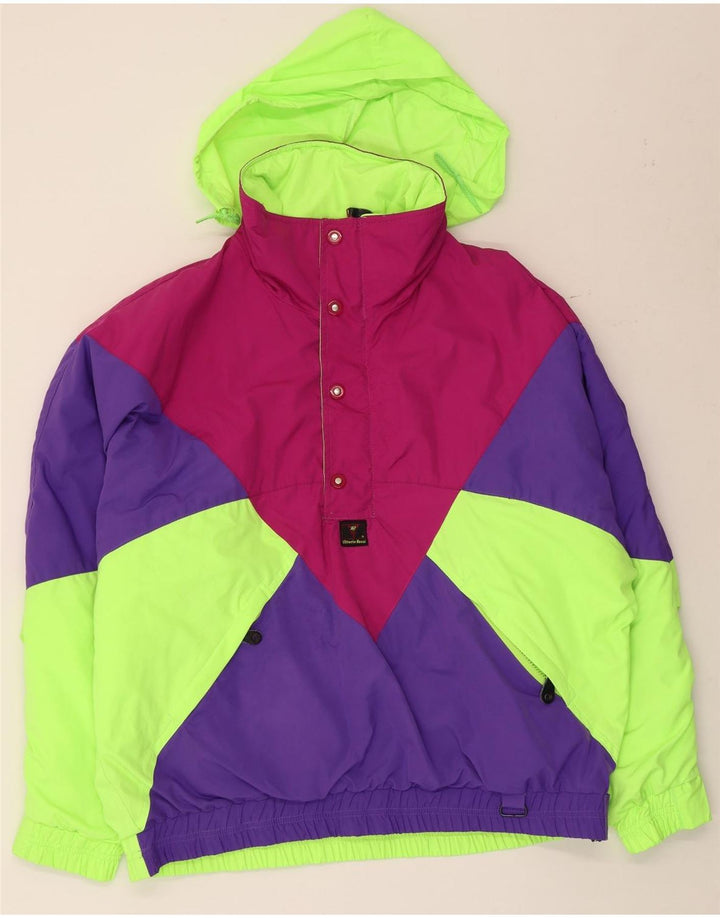 Vintage Herren-Anorakjacke mit Kapuze, Größe 50, groß, mehrfarbig, Farbblock