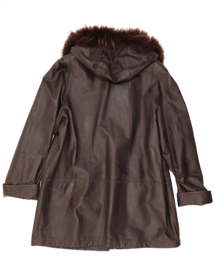 Privilegi Damen-Ledermantel mit Kapuze, übergroß, IT 50 XL, braunes Leder