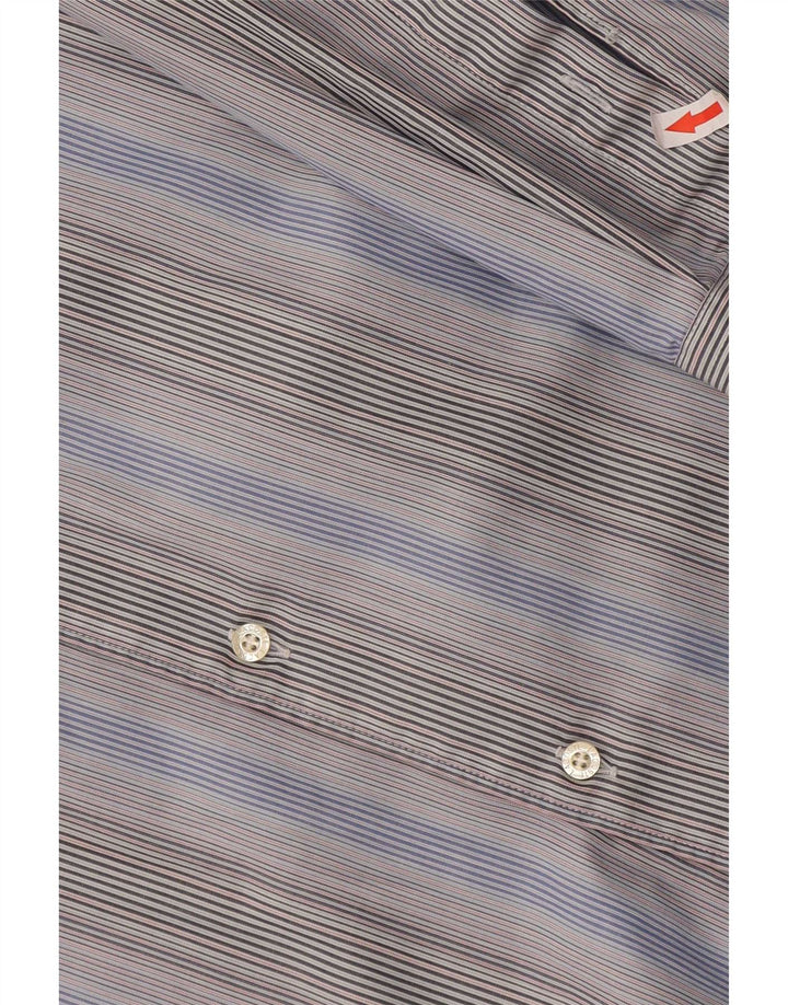 Lacoste Herrenhemd Größe 44 XL Blau gestreifte Baumwolle
