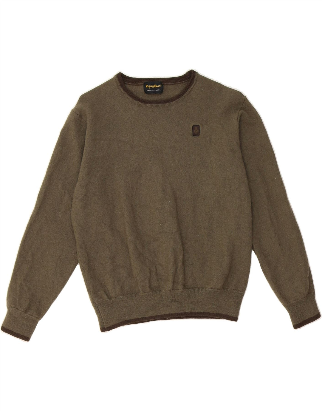 REFRIGIWEAR Boys Crew Neck Jumper Sweater 15-16 Years Khaki Vintage Refrigiwear and Second-Hand Refrigiwear from Messina Hembry 