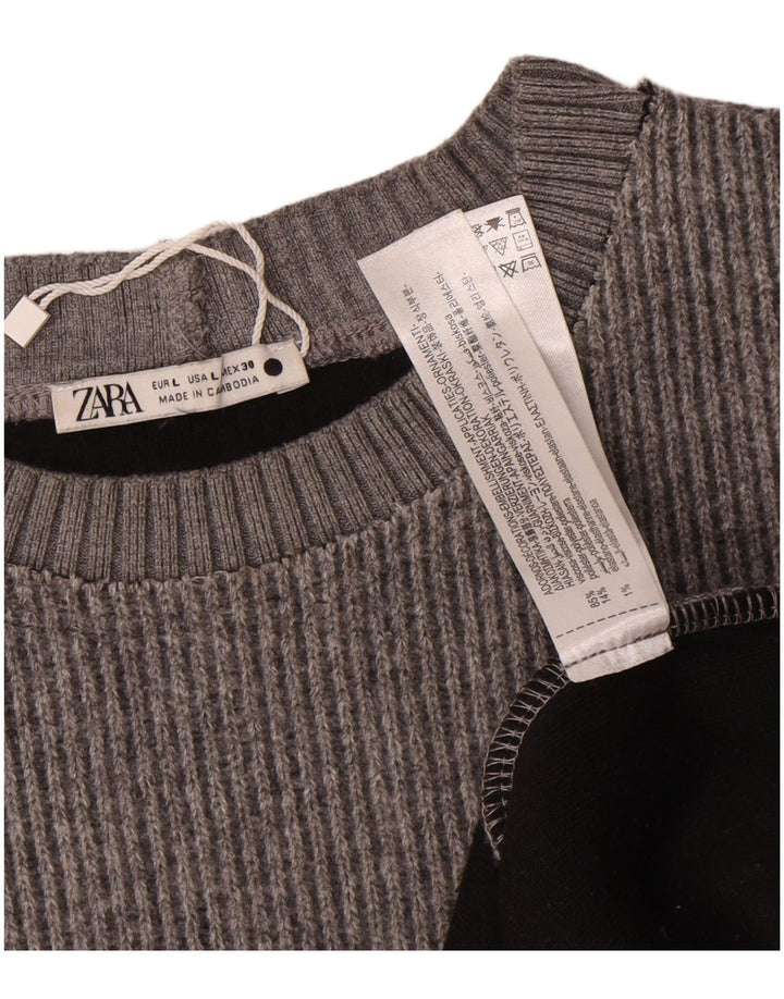 Zara Damen-Pullover mit Rundhalsausschnitt, UK 16, große graue Wolle