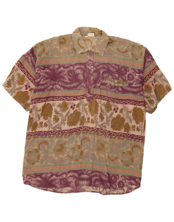 Vintage Herren Kurzarm Pullover Shirt IT 52 Großes Mehrfarbiges Blumenmuster