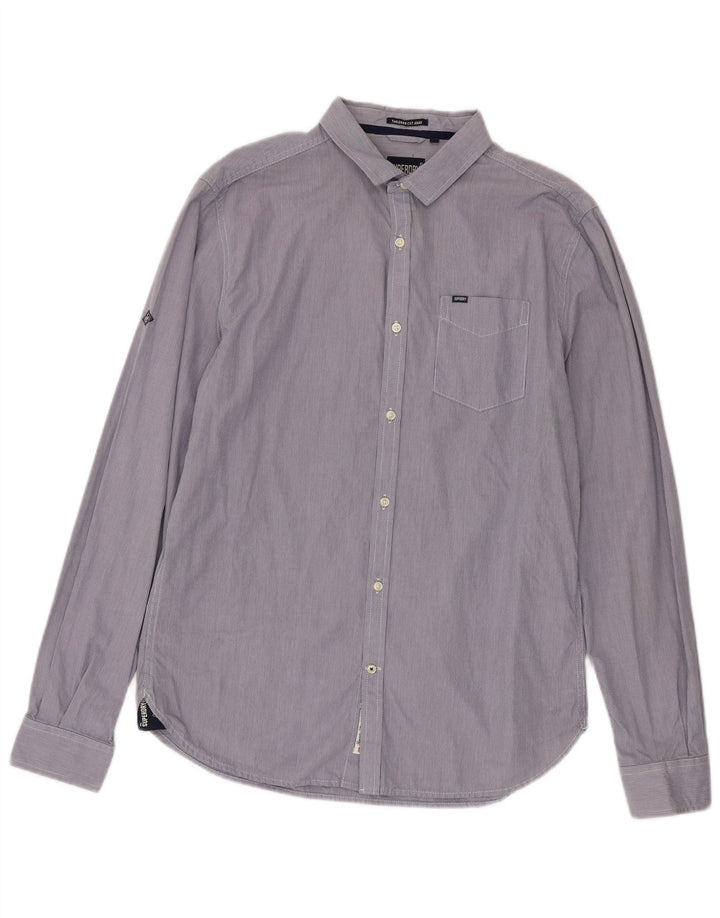 Superdry Herrenhemd XL, blaue Nadelstreifen-Baumwolle
