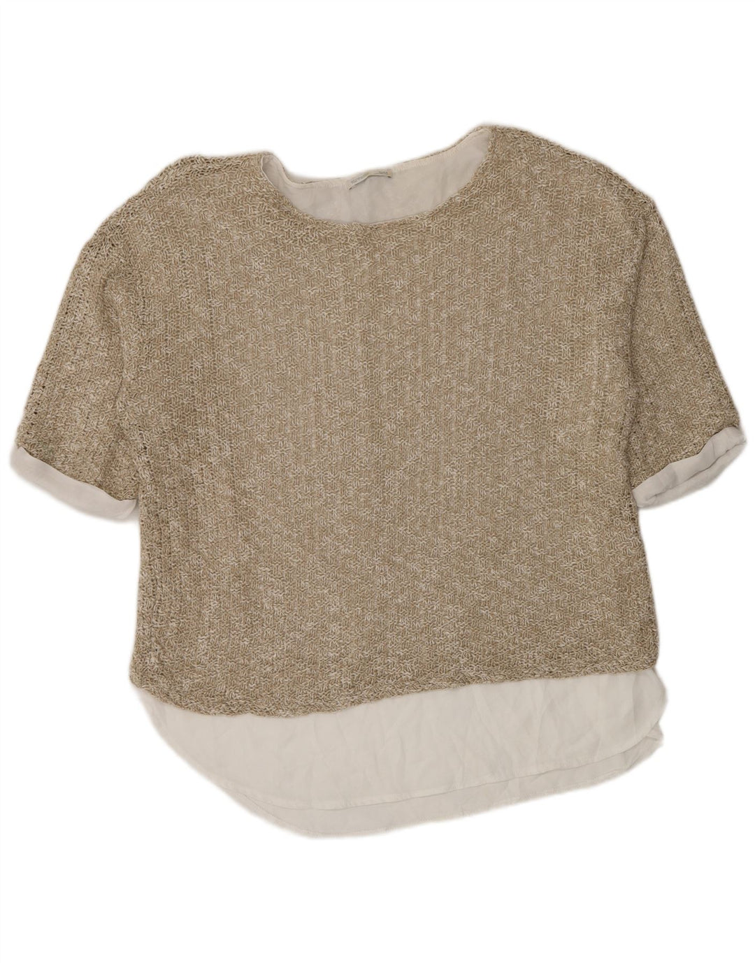 Übergroßes Häkelblusenoberteil von Zara für Damen, UK 14, Mittelbeige, Farbblock