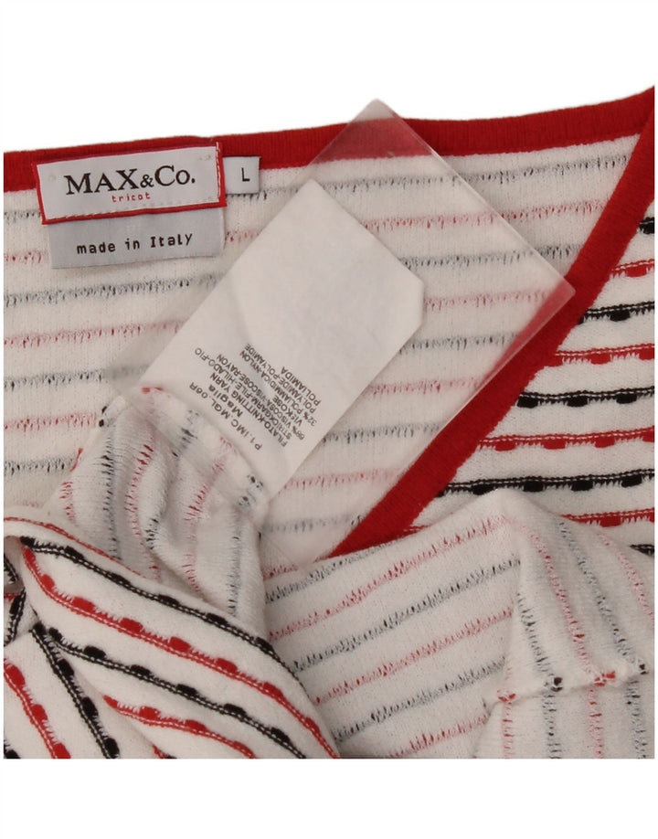 MAX & CO. Damen Crop Top 3/4 Ärmel UK 14 Große weiß gestreifte Viskose