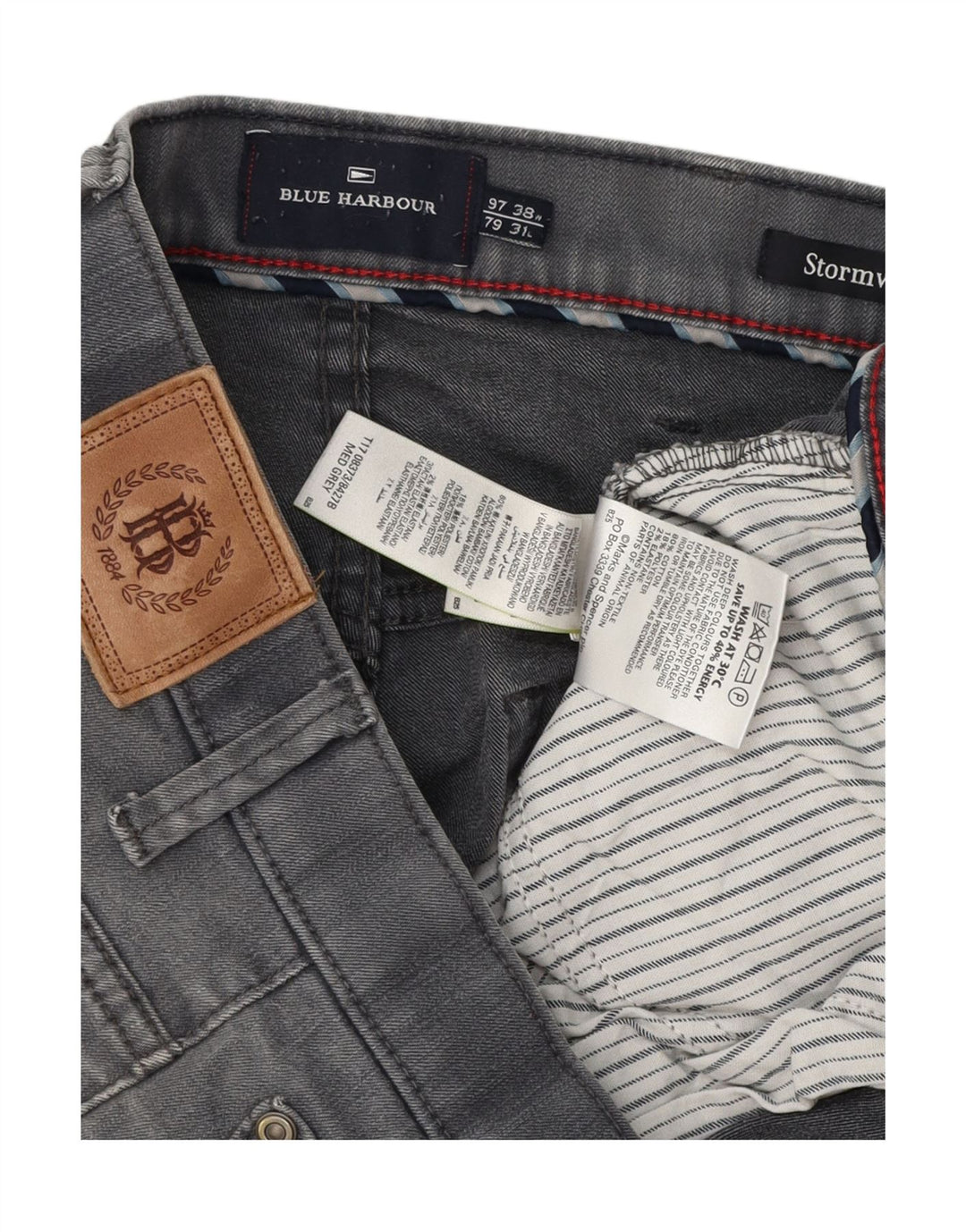 Marks & Spencer Herren Blue Harbor Straight Jeans W38 L31 Graue Baumwolle