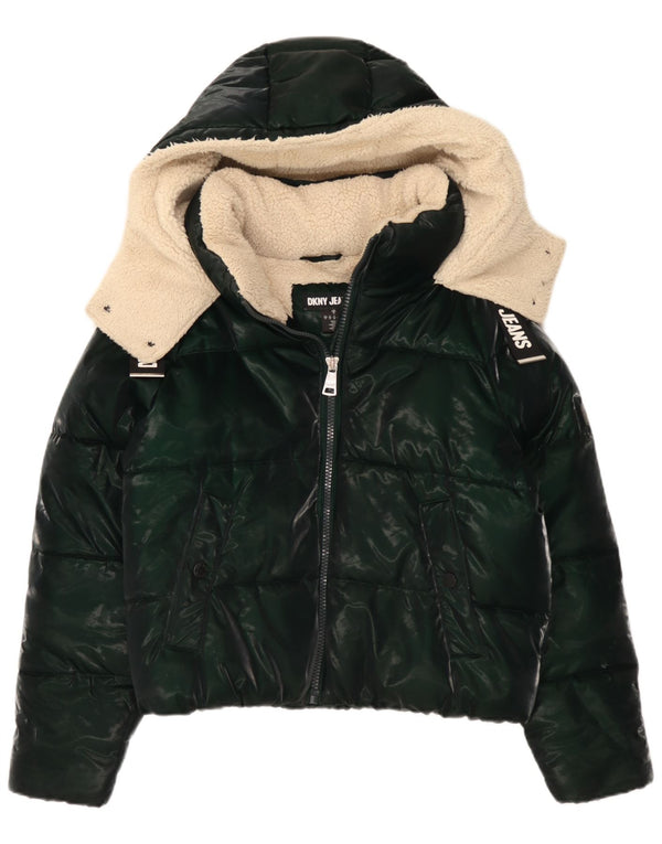 Dkny Damen-Kapuzen-Übergröße, wattierte Jacke, UK 10, Größe S, Grün, Polyester