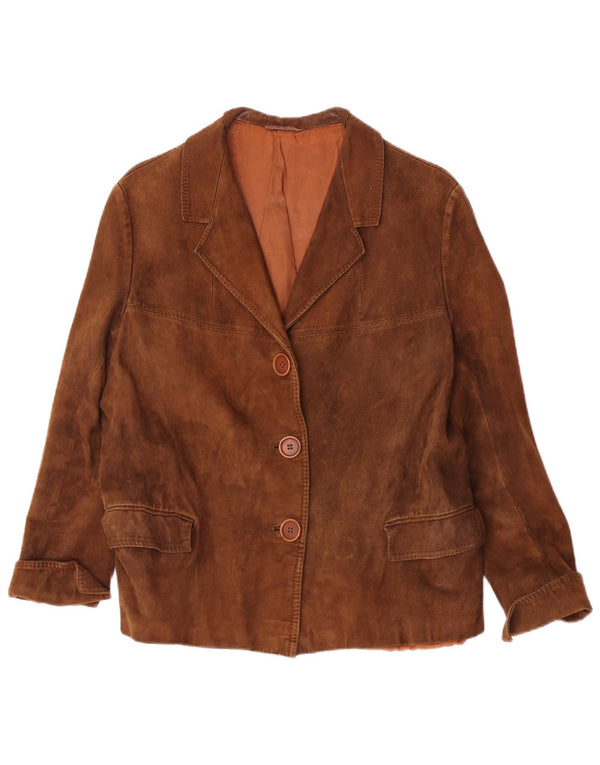 Vintage Damen Wildleder 3 Knopf Blazer Jacke Größe 14 Mittelbraun Klassisch
