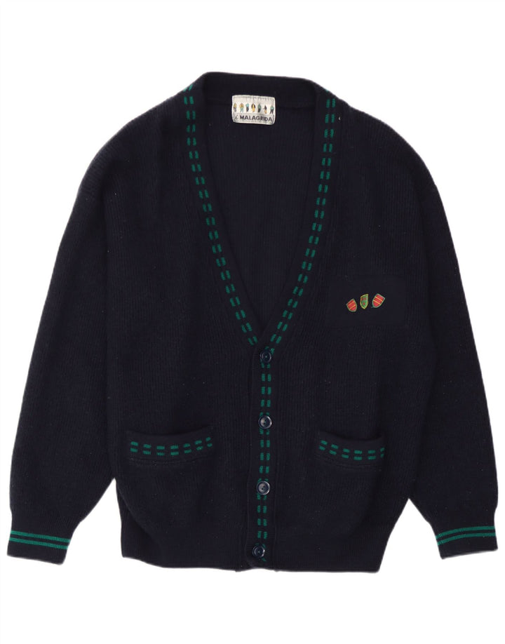 Malagrida Herren-Strickjacke aus mittelblauer, gestreifter Wolle