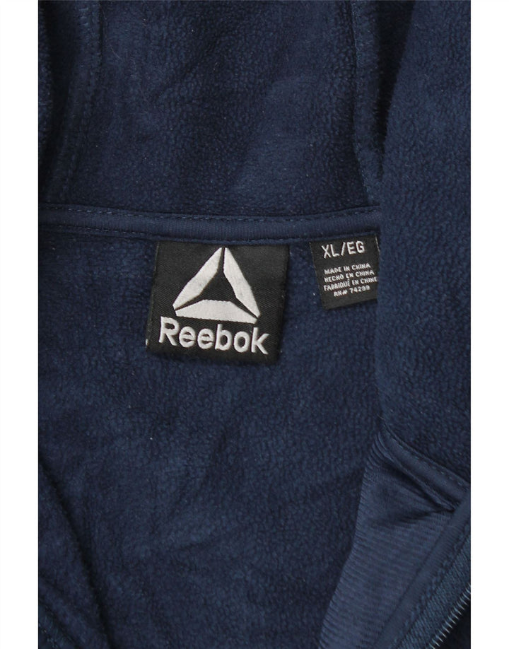 REEBOK Mens Hooded Fleece Jacket UK 42 XL Navy Blue Polyester