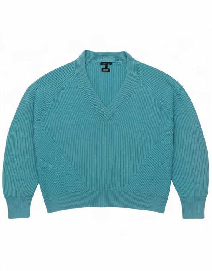 Massimo Dutti Damen Übergroßer Pullover mit V-Ausschnitt, UK 14, Mittelblau