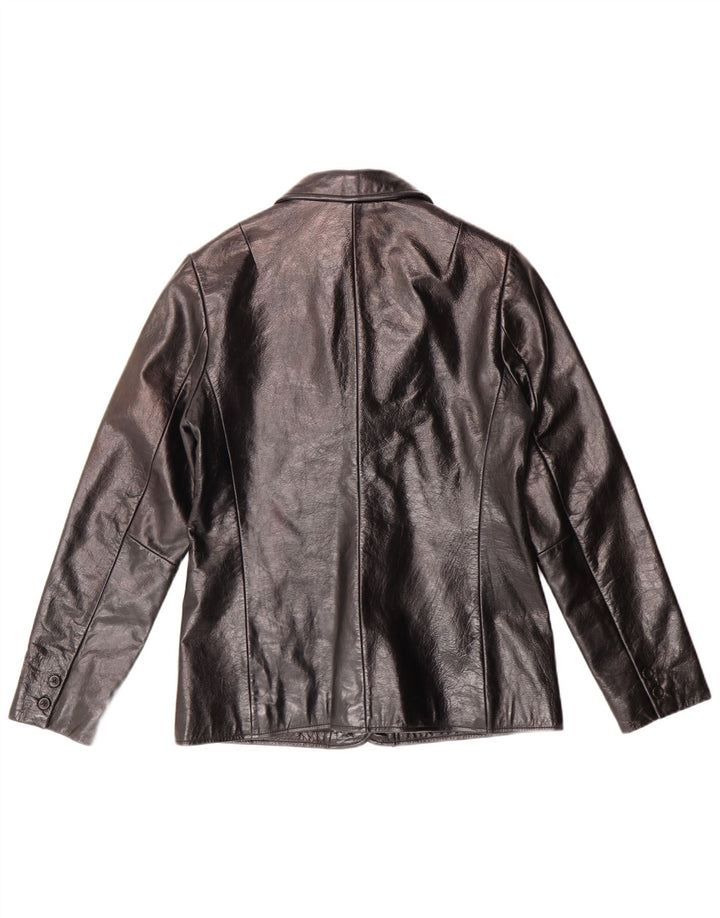 GAP Damen-Blazerjacke aus Leder mit 2 Knöpfen, Gr. 10, Größe S, schwarzes Leder