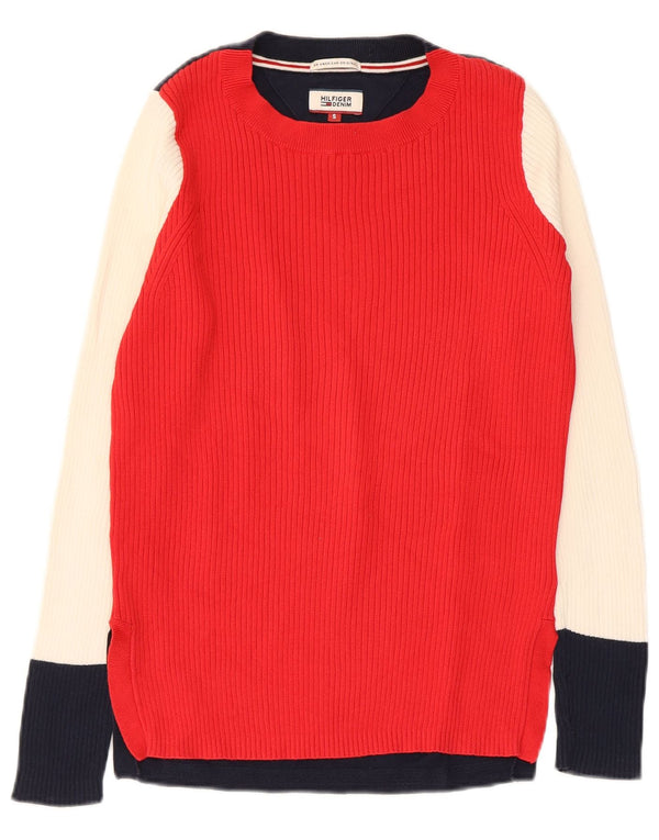Tommy Hilfiger Damen-Pullover mit U-Boot-Ausschnitt, Gr. 10, Größe S, Rot, Farbblock