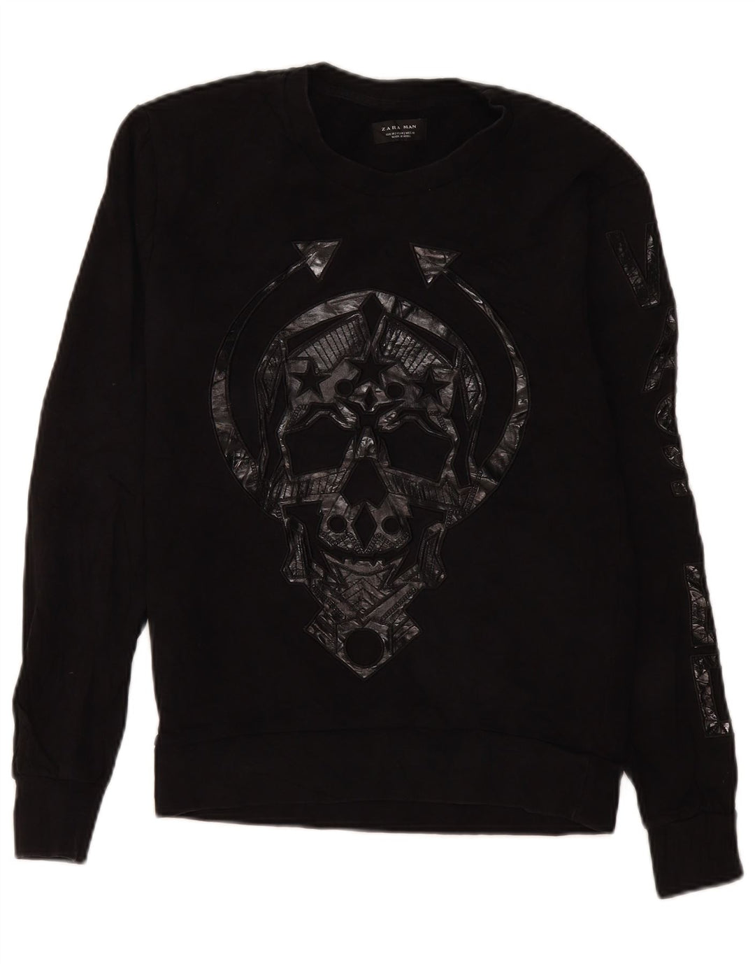 Zara Herren Grafik-Sweatshirt-Pullover Mittelschwarzes Polyester