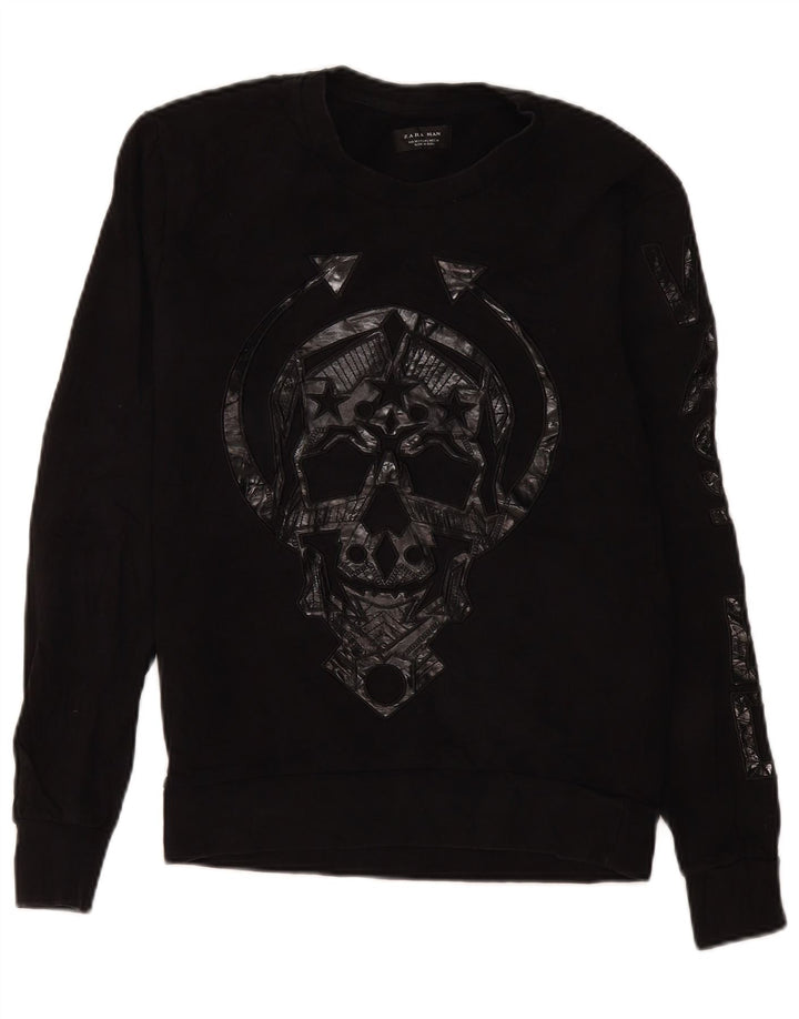 Zara Herren Grafik-Sweatshirt-Pullover Mittelschwarzes Polyester