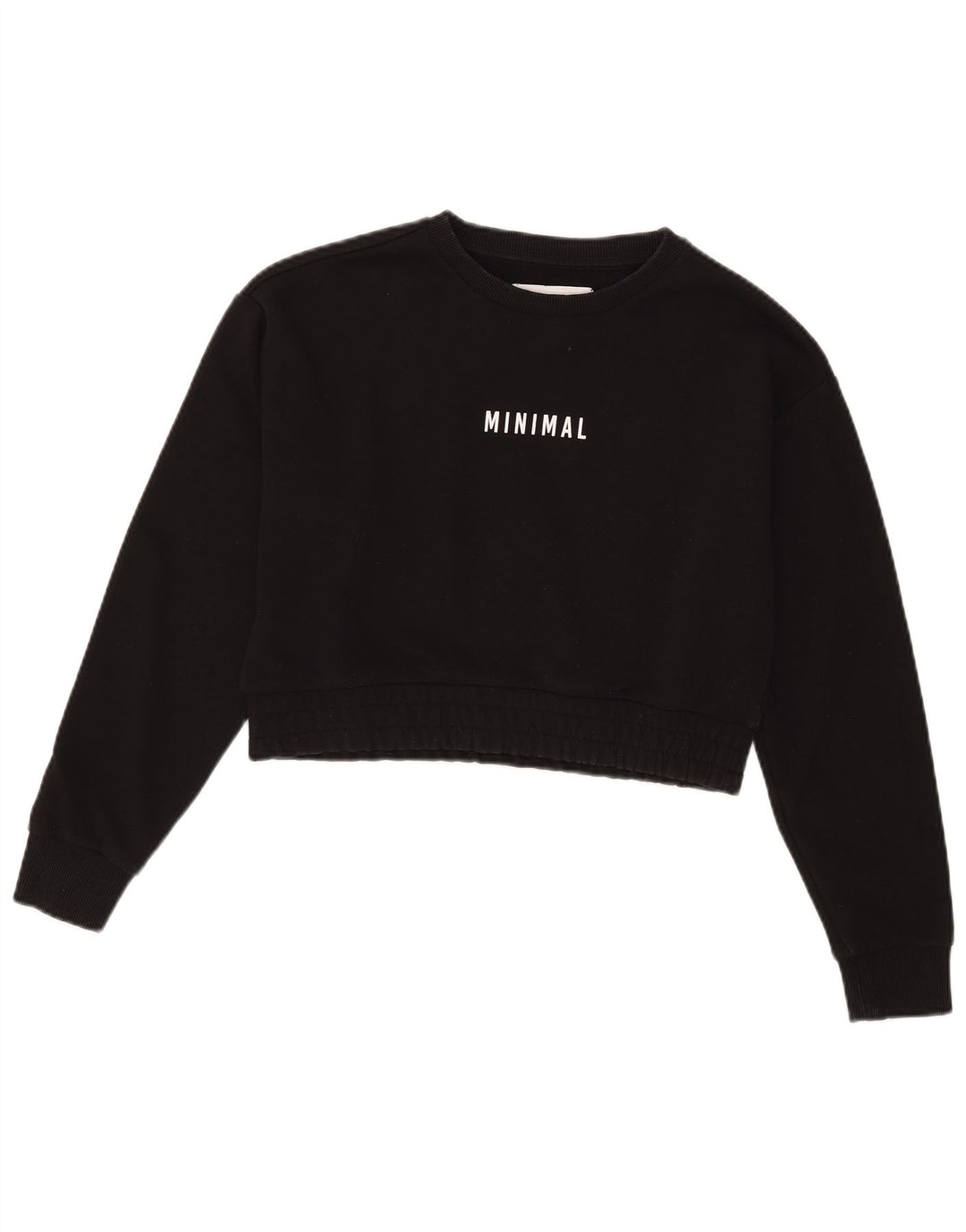 Minimal Damen Crop Graphic Sweatshirt Pullover UK 10 Small Schwarz Baumwolle