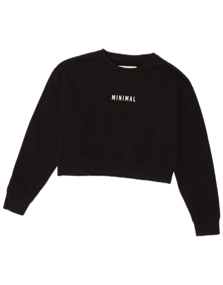 Minimal Damen Crop Graphic Sweatshirt Pullover UK 10 Small Schwarz Baumwolle