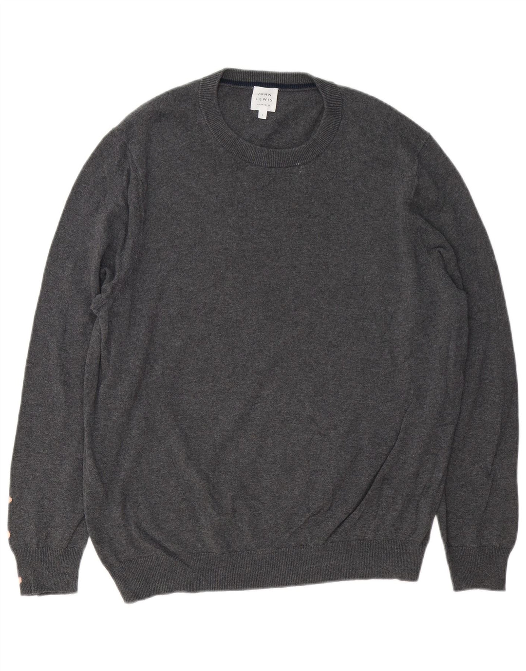 John Lewis Herren-Pullover mit Rundhalsausschnitt, groß, graue Baumwolle